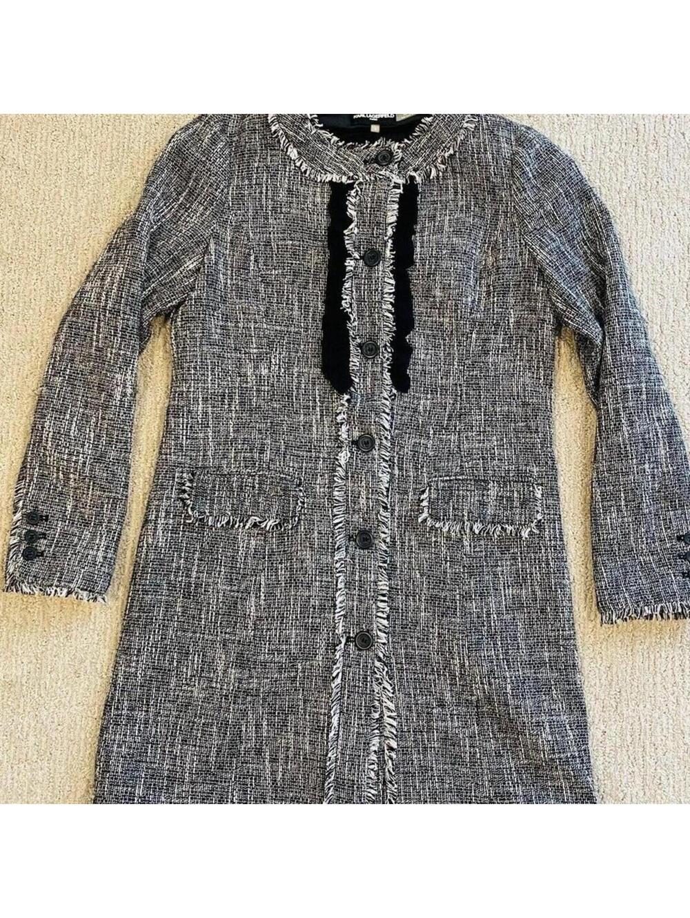 Karl Lagerfeld Paris women's tweed fringe ruffle coat
